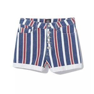BDG Urban Outfitters‎ Shorts Womens 29 Blue Denim Striped Mom Button Fly Cuffed
